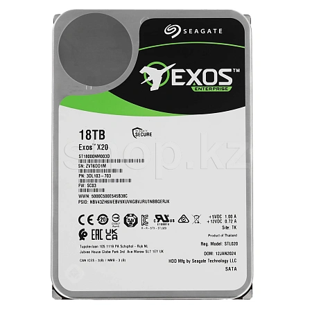 Жесткий диск HDD 18 TB Seagate Exos X20 (ST18000NM003D), 3.5", 256 MB, SATA III