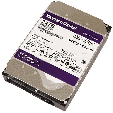 HDD 22 TB Western Digital (WD221PURP), 3.5", 512 MB, SATA III, Purple Pro қатқыл дискі