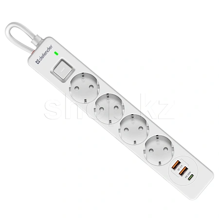 Defender DFS-141, 4 розетка, 1хUSB Type-C, 2хUSB, 1.5м, White желілік сүзгісі