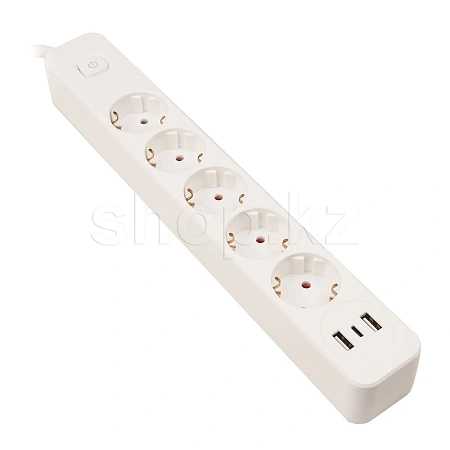 SMART SM-GS05BK3U-5M, 5 розеток, 1хUSB Type-C, 2xUSB, 5м, White желілік сүзгісі