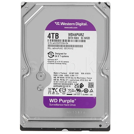 Жесткий диск HDD 4 TB Western Digital (WD44PURZ), 3.5", 128 MB, SATA III, Purple