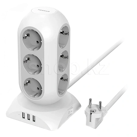 Tessan TPS02-DE, 12 розеток, 3хUSB, 2м, Grey желілік сүзгісі