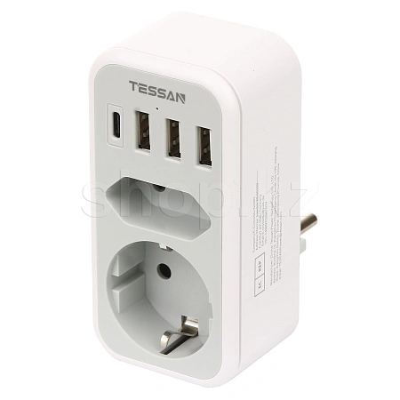Tessan TS-328, 2 розетка, Type-C, 3хUSB, Grey желілік сүзгісі