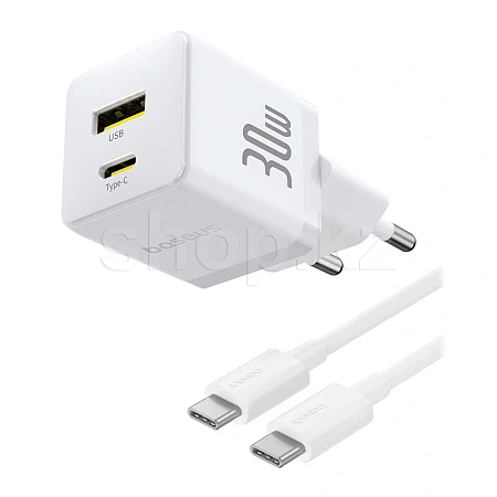 Зарядное устройство Baseus Palm C+U 30W, сеть, для USB устройств, Moon White + кабель USB Type-C