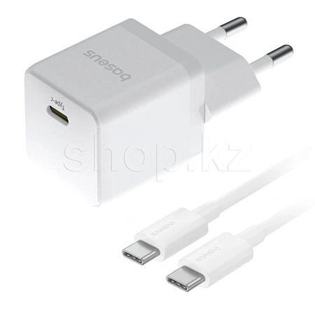 Зарядное устройство Baseus Palm 1C 20W, сеть, для USB Type-C устройств, Moon White + кабель USB Type-C