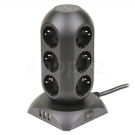 Tessan TPS02-DE, 12 розеток, 3хUSB, 2м, Black желілік сүзгісі
