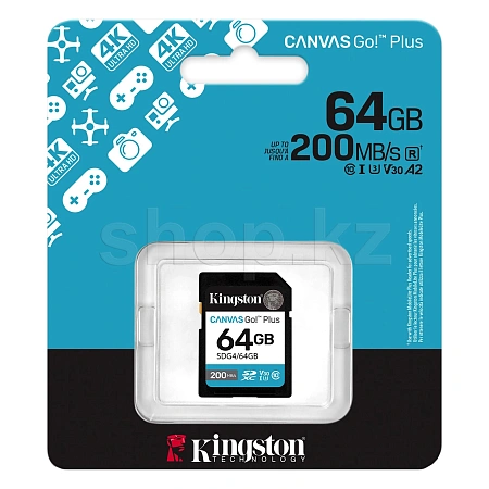 Карта памяти SDXC 64Gb Kingston Canvas Go! Plus, Class 10 UHS-I U3 V30 A2