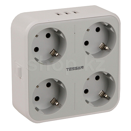 Сетевой фильтр Tessan TS-302-DE, 4 розетки, 3хUSB, Grey