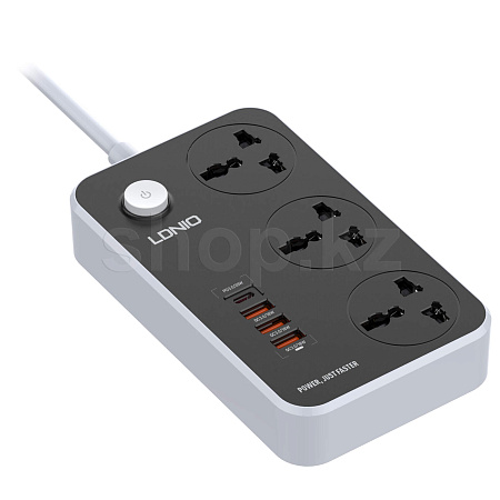 LDNIO SC3412, 3 розетка, 1xUSB Type-C, 3xUSB, 2м, Black желілік сүзгісі