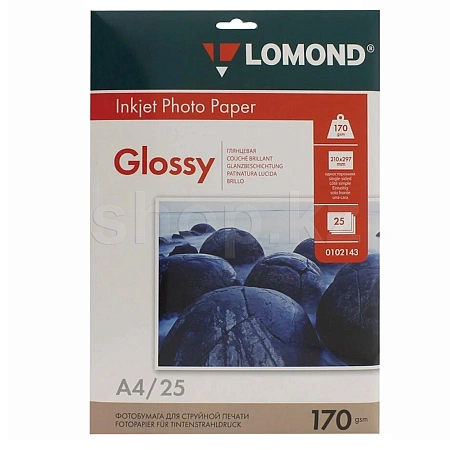 Lomond A4, 170г/м2, 25 парақ, жылтыр, бір жақты, қағазы