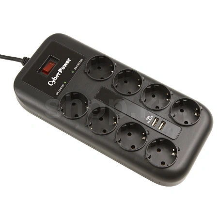 CyberPower P0820SUE0-DE, 8 розеток, 2xUSB, 1.8м, Black желілік сүзгісі