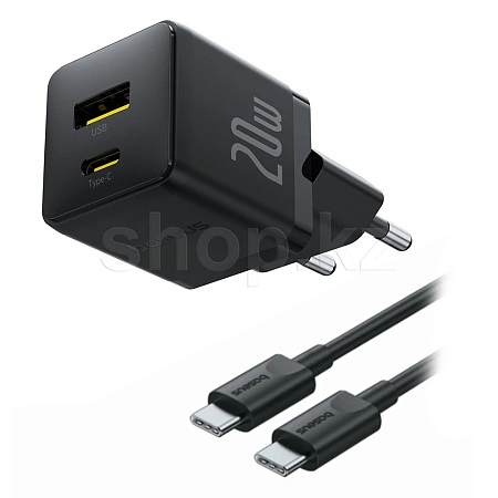 Зарядное устройство Baseus Palm C+U 20W, сеть, для USB устройств, Cluster Black + кабель USB Type-C