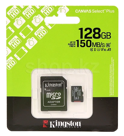 Карта памяти Micro SDXC 128Gb Kingston Canvas Select Plus, Class 10 UHS-I U1, адаптер