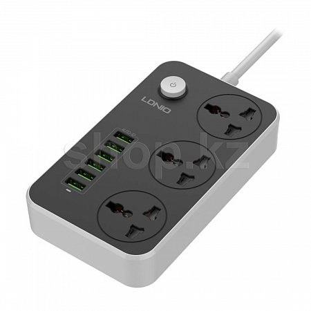 Сетевой фильтр LDNIO SC3604, 3 розетки, 6хUSB, 2м, Black-Gray