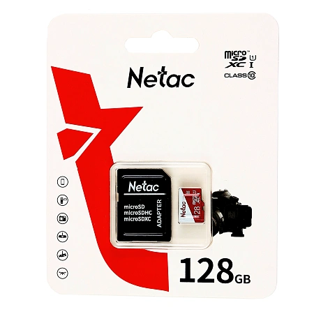 Micro SDXC 128 GB Netac P500 ECO, Class 10, UHS-I U1, жад картасы, адаптер