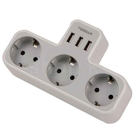 Tessan TS-323, 3 розетка, 3хUSB, Grey желілік сүзгісі