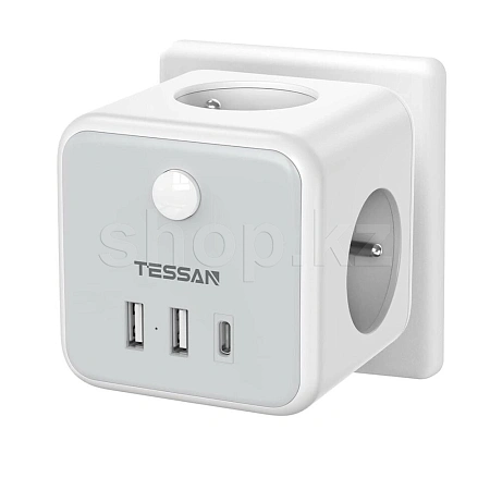 Tessan TS-301-DE-C, 3 розеток, 2хUSB, Type-C, Grey желілік сүзгісі