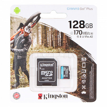 Карта памяти 128gb microsdxc kingston canvas go plus class 10 uhs i u3